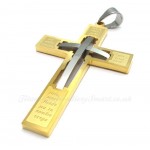 Large Titanium Cross Pendant Necklace Embedded Small Cross (Free Chain)