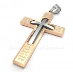 Large Titanium Cross Pendant Necklace Embedded Small Cross (Free Chain)