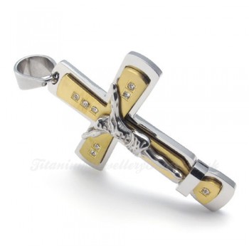 Jesus Titanium Cross Pendant Necklace With Zircon (Free Chain)