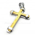 Silver And Gold Titanium Cross Pendant Necklace (Free Chain)