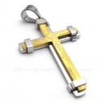 Silver And Gold Titanium Cross Pendant Necklace (Free Chain)