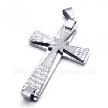 Fashion Titanium Cross Pendant Necklace With Small Rhombus Pattern (Free Chain)