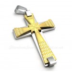 Fashion Titanium Cross Pendant Necklace With Small Rhombus Pattern (Free Chain)