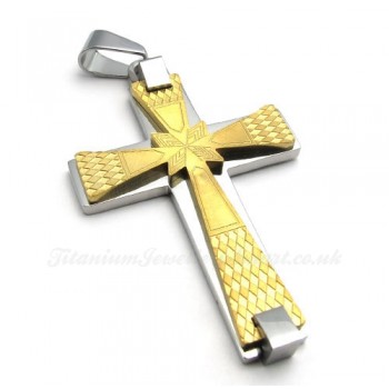Fashion Titanium Cross Pendant Necklace With Small Rhombus Pattern (Free Chain)