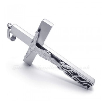 Jesus Silver Titanium Cross Pendant Necklace (Free Chain)