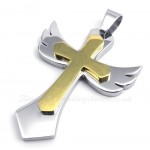 Two Titanium Cross Pendant Necklace With Wings (Free Chain)