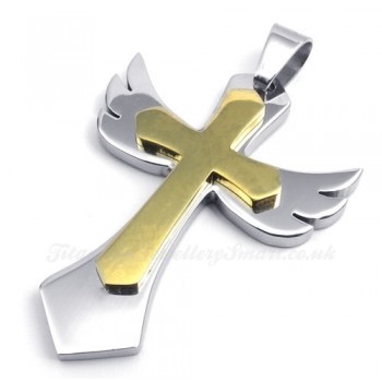 Two Titanium Cross Pendant Necklace With Wings (Free Chain)
