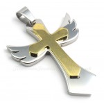 Two Titanium Cross Pendant Necklace With Wings (Free Chain)