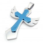 Two Titanium Cross Pendant Necklace With Wings (Free Chain)