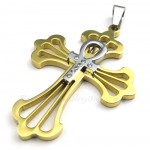 Gold Titanium Cross Pendant Necklace (Free Chain)