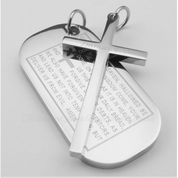 English Scripture Cards Titanium Cross Pendant Necklace (Free Chain)