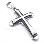 Three Tier Titanium Cross Pendant Necklace (Free Chain)