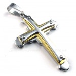 Gold Silver Titanium Three Cross Pendant Necklace (Free Chain)