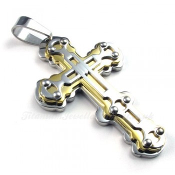 Mens Exquisite Titanium Cross Pendant Necklace (Free Chain)