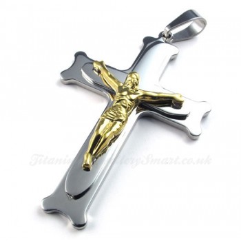 Jesus Titanium Silver Cross Pendant Necklace (Free Chain)