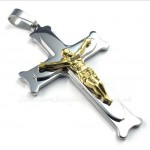 Jesus Titanium Silver Cross Pendant Necklace (Free Chain)
