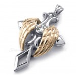 Rose Gold Angel Wings Titanium Cross Pendant Necklace (Free Chain)