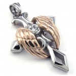 Rose Gold Angel Wings Titanium Cross Pendant Necklace (Free Chain)