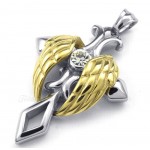 Gold Angel Wings Titanium Cross Pendant Necklace (Free Chain)