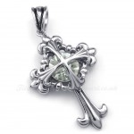 White Zircon Titanium Flower Cross Pendant Necklace (Free Chain)