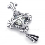 White Zircon Titanium Flower Cross Pendant Necklace (Free Chain)