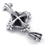 Black Zircon Titanium Flower Cross Pendant Necklace (Free Chain)