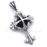 Black Zircon Titanium Flower Cross Pendant Necklace (Free Chain)