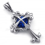 Blue Zircon Titanium Flower Cross Pendant Necklace (Free Chain)
