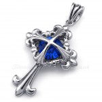 Blue Zircon Titanium Flower Cross Pendant Necklace (Free Chain)