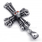 Titanium Cross Pendant Necklace Adorned With Skull (Free Chain)