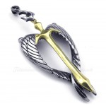 Wings Titanium Gold Cross Pendant Necklace (Free Chain)