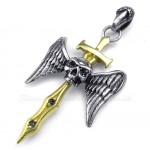 Gold Sword Titanium Skull Cross Pendant Necklace (Free Chain)