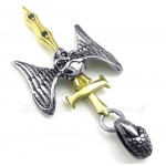 Gold Sword Titanium Skull Cross Pendant Necklace (Free Chain)