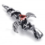 Red Zircon Sword Wings Titanium Cross Pendant Necklace (Free Chain)