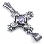 Purple Zircon Titanium Cross Pendant Necklace (Free Chain)