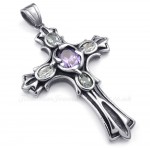 Purple Zircon Titanium Cross Pendant Necklace (Free Chain)