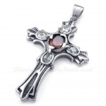 Red Zircon Titanium Cross Pendant Necklace (Free Chain)