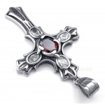 Red Zircon Titanium Cross Pendant Necklace (Free Chain)