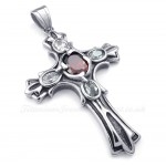 Red Zircon Titanium Cross Pendant Necklace (Free Chain)