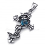 Dragon Blue Bead Titanium Cross Pendant Necklace (Free Chain)