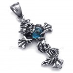 Dragon Blue Bead Titanium Cross Pendant Necklace (Free Chain)