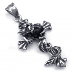 Dragon Black Bead Titanium Cross Pendant Necklace (Free Chain)