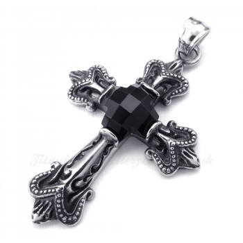 Black Zircon Cross Titanium Pendant Necklace (Free Chain)
