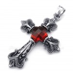 Titanium Red Zircon Cross Pendant Necklace (Free Chain)