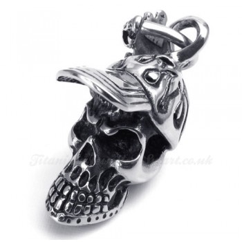 Titanium Skull Pendant Necklace With Hat (Free Chain)