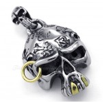 Gold Ring Titanium Skull Pendant Necklace (Free Chain)