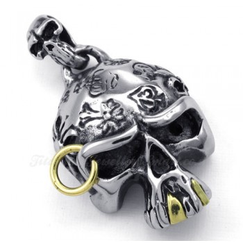 Gold Ring Titanium Skull Pendant Necklace (Free Chain)