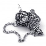 Mens Elegant Sword Titanium Skull Pendant Necklace (Free Chain)