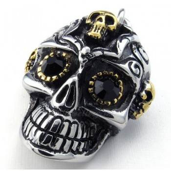 Black Eyes Titanium Skull Pendant Necklace (Free Chain)