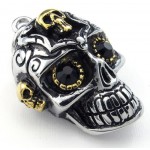 Black Eyes Titanium Skull Pendant Necklace (Free Chain)